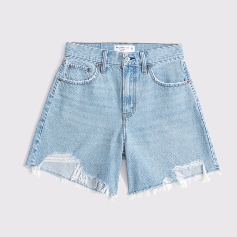 Abercrombie & Fitch High Rise Loose Shorts- Light Wash - Picture 7 of 11
